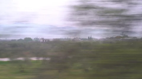 Window View from Train, Car or Bus, in 4K, No Color Correction Stockbeeldmateriaal 90065734