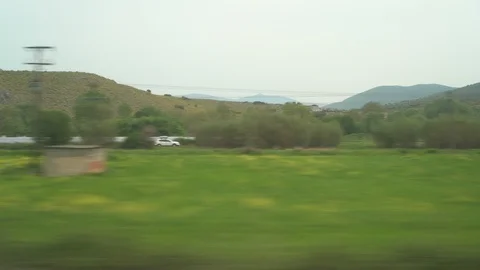 Window View from Train, Car or Bus, in 4K, No Color Correction Видео 90066906