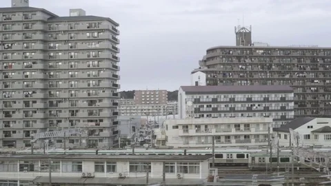 Window view of train in Japan A001 Stock Footage 84250581