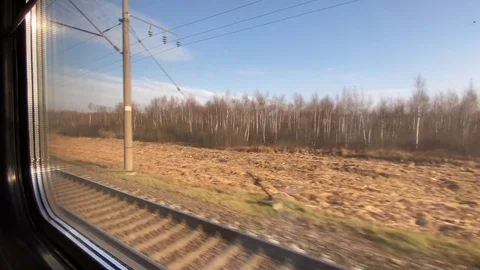 Window view of train Lviv - Mogilev going through Belarus in autumn Stock Footage 118651840