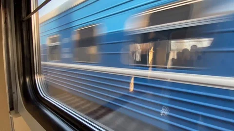 Window view of train Lviv - Mogilev going through Belarus in autumn Stock Footage 118651884
