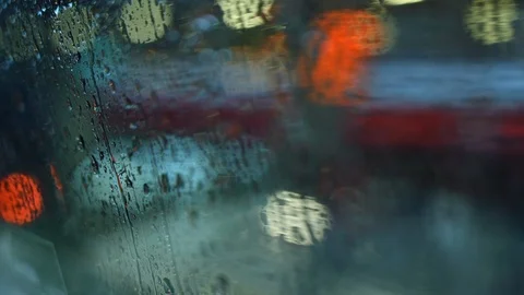 Window view from train with raindrop soft focus, feeling blue Stock Footage 108802603