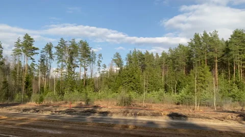 Window view from train Vilnius - Klaipeda in Lithuania in spring Stock Footage 152773263