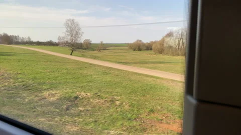 Window view from train Vilnius - Klaipeda in Lithuania in spring Stock Footage 152773303