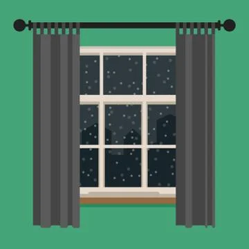 Window with view of the winter landscape. Stock Illustration