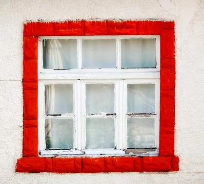 Window Vintage Front View Red White Charming Rustic Architecture Stock Photos
