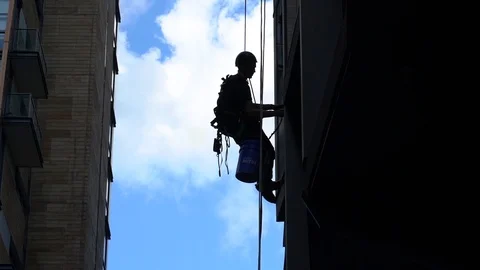 A window washer working. Stock Footage 94212007