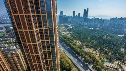 Window washers cleaning skyscraper timelapse Stock Footage 100861262