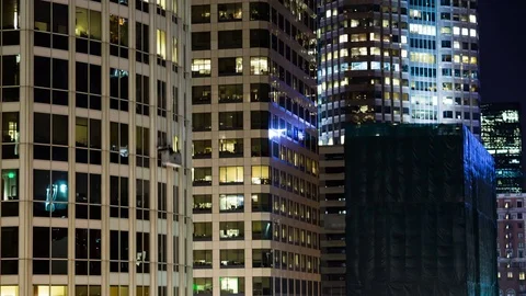 Window Washers on a Downtown High-Rise at Night Video stock 76692780