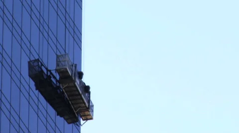 Window Washers Scaffolding  on a Office Building HD Stock Footage 40713491