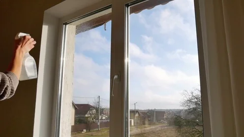Window washing at home. Video stock 84135388