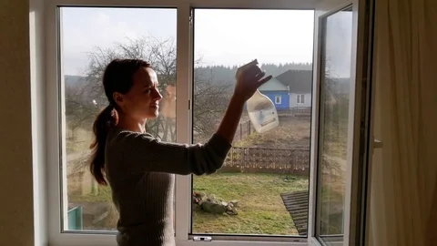 Window washing at home. Stock Footage 84314889