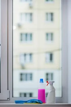 Window washing liquid Stock Photos