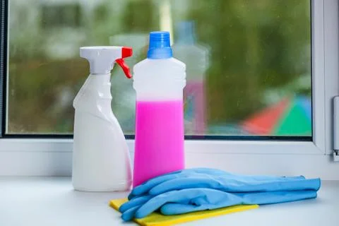 Window washing liquid Stock Photos