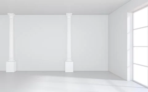 Window in white room with a bright light. 3D rendering Stock-Illustration