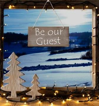 Window, Winter Landscape, Text Be Our Guest Stock Photos