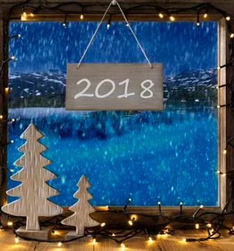 Window, Winter Scenery, Text 2018 Stock Photos