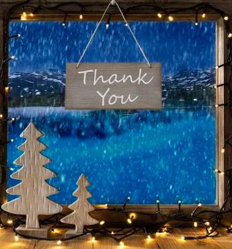 Window, Winter Scenery, Text Thank You Stock Photos