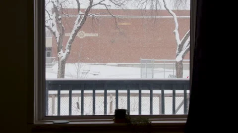 Window winter view of house porch with snow Stock Footage 295917679