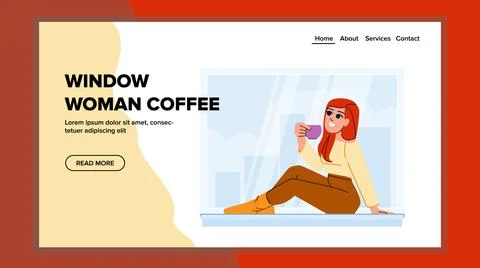 Window woman coffee vector Stock Illustration