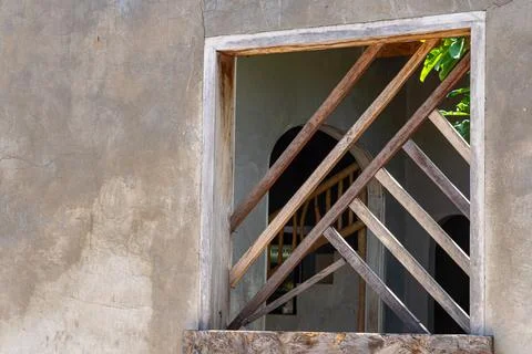 Window with a wooden frame is open Foto stock