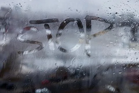 Window with word stop. Stock Photos