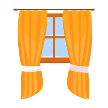 Window with yellow curtains. Flat vector illustration Stock Illustration