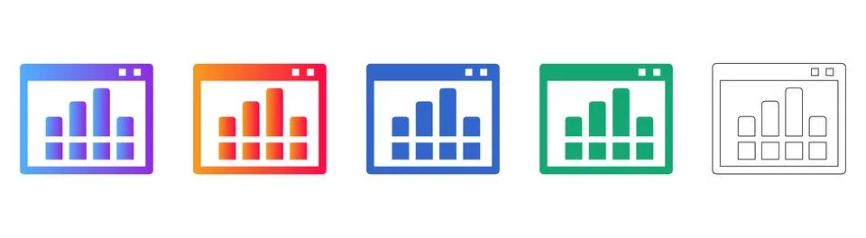 Windowed Business Analytics Bar Chart Icons Illustration