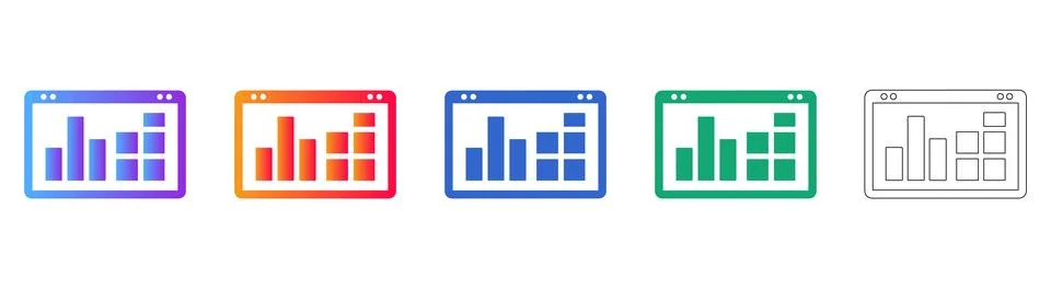 Windowed Data Chart Analytics Icons Illustrazione stock