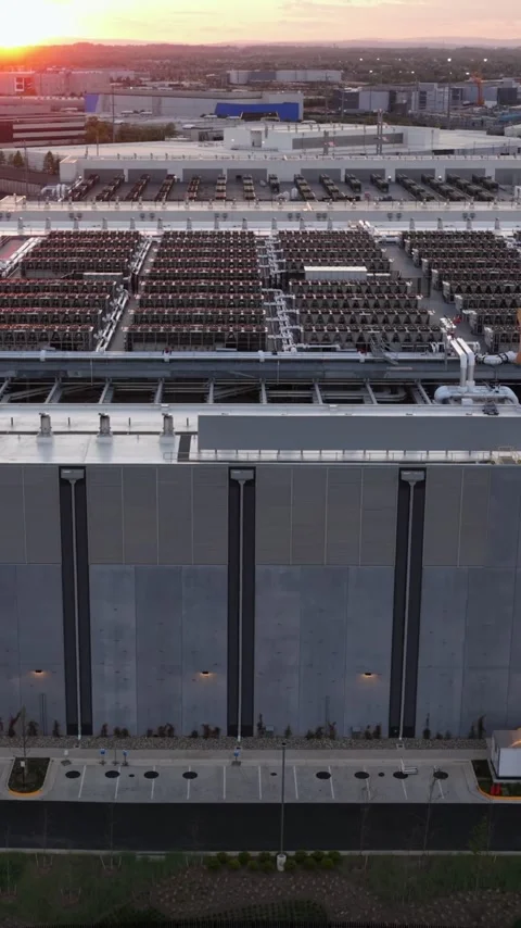A windowless data hall runs the length of the frame in Ashburn, Virginia Stock Footage 345728103