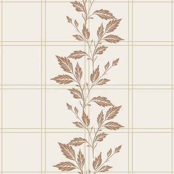 Windowpane Plaid Pattern with botanical vines simple Seamless Stockillustratie