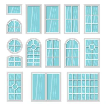 Windows 3d flat cartoon set isolated on white background Illustrazione stock
