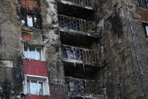 Windows after fire Stock Photos