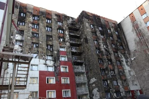 Windows after fire Stock Photos