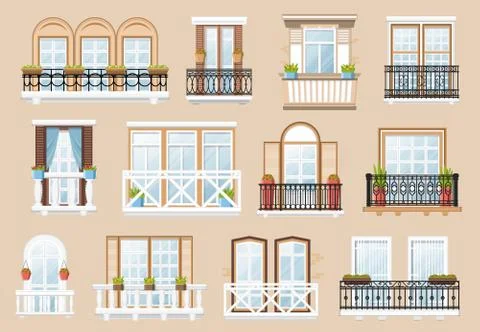 Windows and balconies vector facade exterior. イラスト素材
