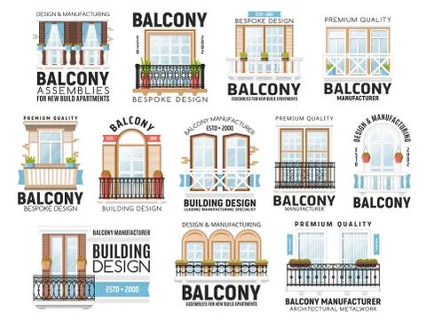 Windows and balconies vector icons. House design イラスト素材