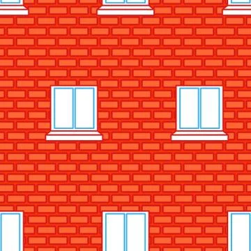 Windows and Brick Wall seamless texture. Red Bricks Background Stock Illustration