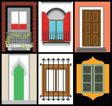 Windows and door vector set, colors design, Stock Illustration