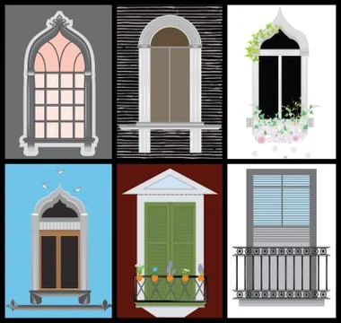 Windows and door vector set, colors design, Stock Illustration