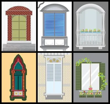 Windows and door vector set, colors design, Illustrazione stock