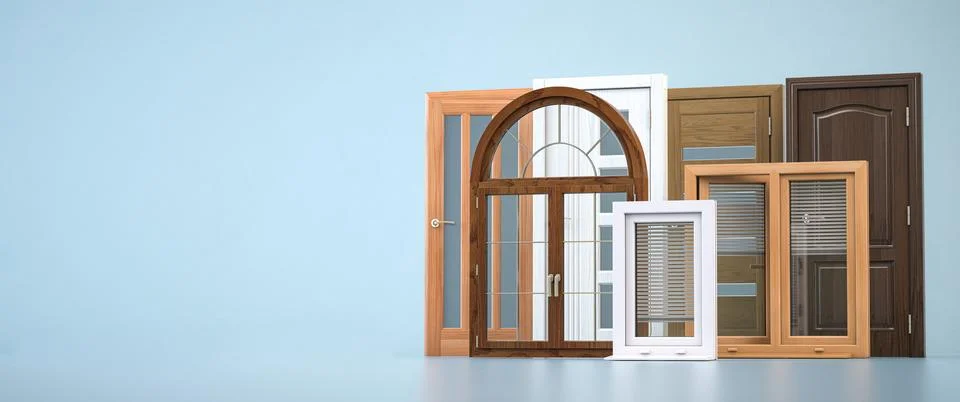 Windows and doora of different types. Stock Illustration
