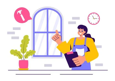 Windows and Doors Installation Service Vector Illustration featuring a Work.. Stock Illustration