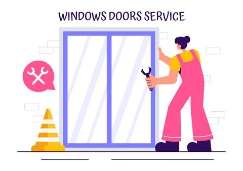 Windows and Doors Installation Service Vector Illustration featuring a Work.. Stock Illustration