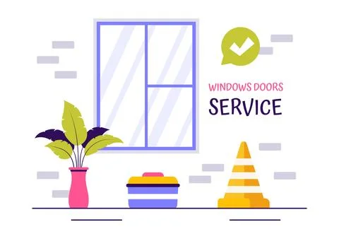 Windows and Doors Installation Service Vector Illustration featuring a Work.. Stock Illustration