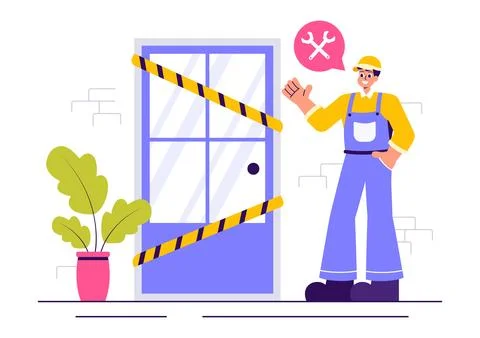 Windows and Doors Installation Service Vector Illustration featuring a Work.. Stock Illustration