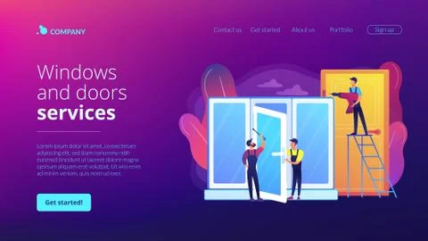 Windows and doors services concept landing page Ilustração Stock