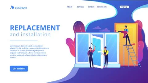 Windows and doors services concept landing page Ilustração Stock