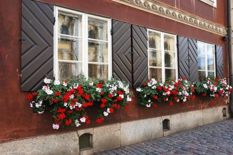 Windows of antique house Stock Photos