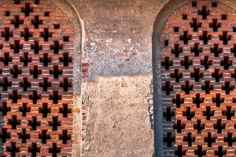 Windows arch in the old brick wall Stock Photos