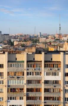 Windows balconies loggias view of samara city panorama russia Stock Photos